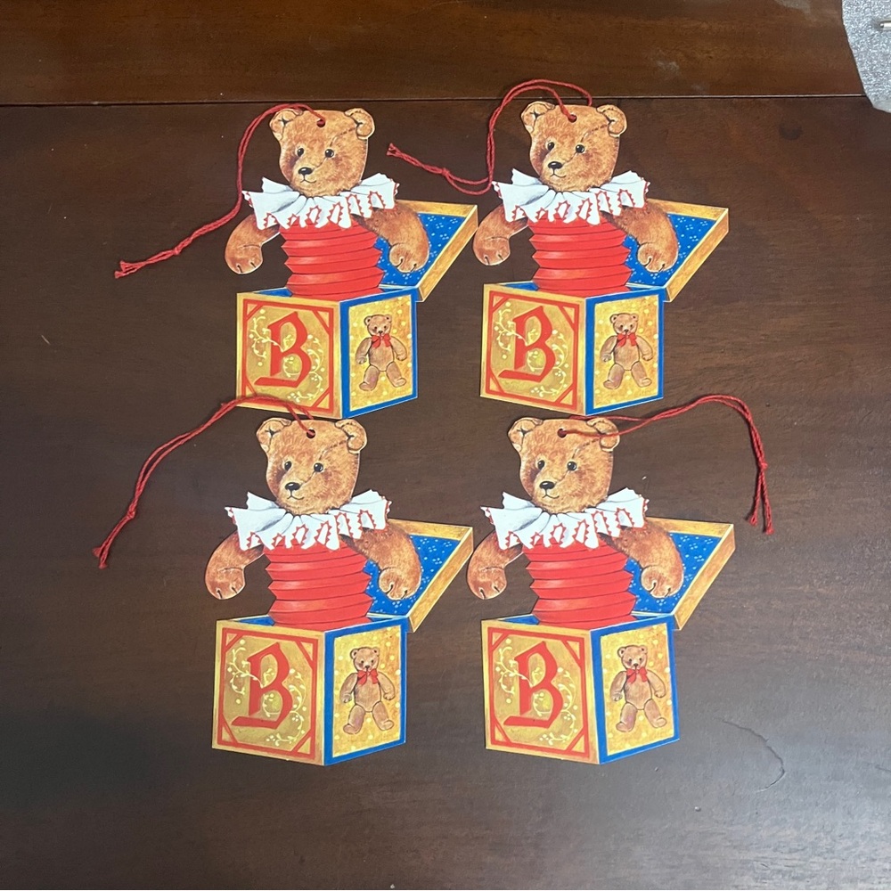 Vintage Set of 4 Gordon Fraser Gallery Jack in the Box Teddy Bear Gift Tags